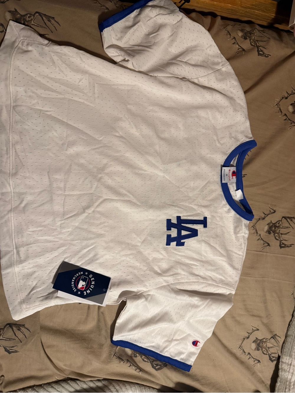 Champion White Mesh Los Angeles Dodgers Tee with Blue Trim